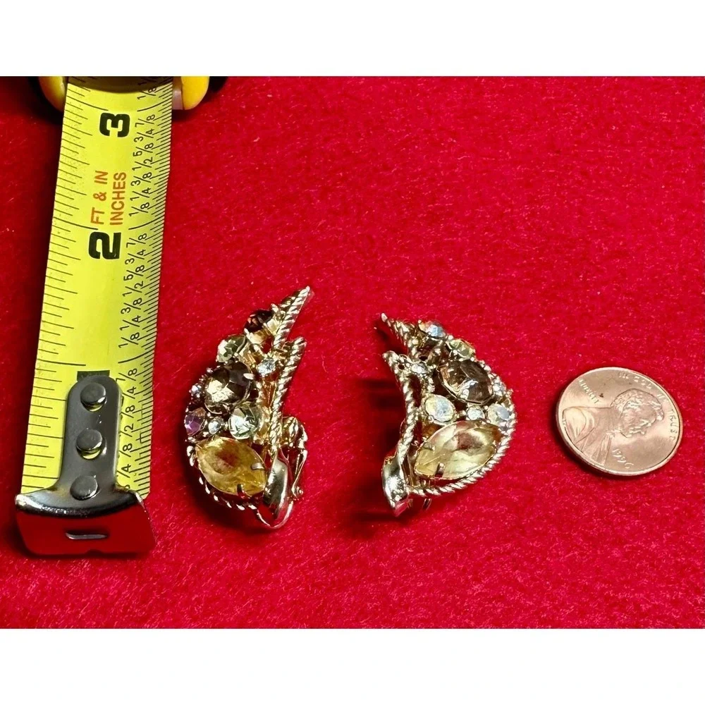 Emmons Vintage Amber Glow Rhinestone Brooch Earrings AB Set 1961